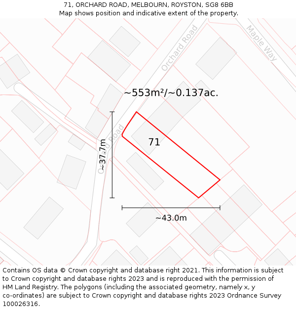 71, ORCHARD ROAD, MELBOURN, ROYSTON, SG8 6BB: Plot and title map