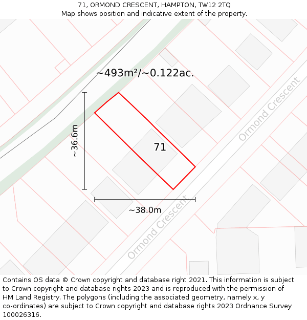 71, ORMOND CRESCENT, HAMPTON, TW12 2TQ: Plot and title map
