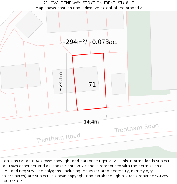 71, OVALDENE WAY, STOKE-ON-TRENT, ST4 8HZ: Plot and title map