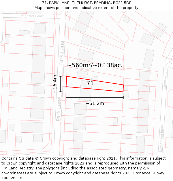 71, PARK LANE, TILEHURST, READING, RG31 5DP: Plot and title map