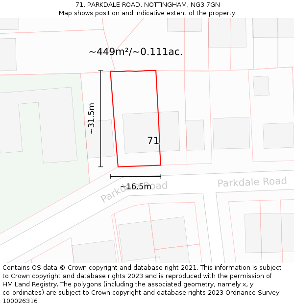 71, PARKDALE ROAD, NOTTINGHAM, NG3 7GN: Plot and title map