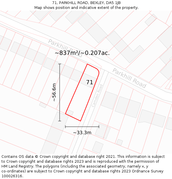 71, PARKHILL ROAD, BEXLEY, DA5 1JB: Plot and title map