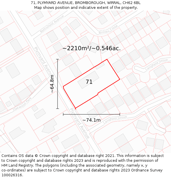 71, PLYMYARD AVENUE, BROMBOROUGH, WIRRAL, CH62 6BL: Plot and title map