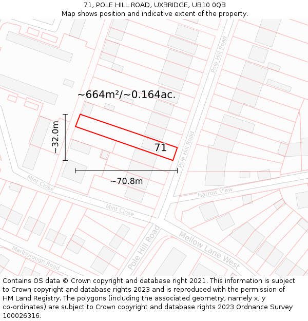 71, POLE HILL ROAD, UXBRIDGE, UB10 0QB: Plot and title map