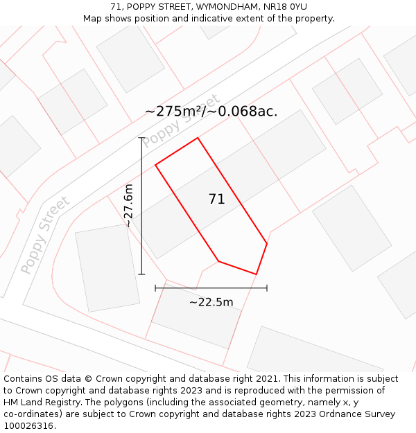 71, POPPY STREET, WYMONDHAM, NR18 0YU: Plot and title map
