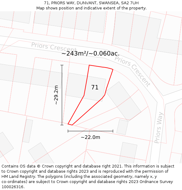 71, PRIORS WAY, DUNVANT, SWANSEA, SA2 7UH: Plot and title map
