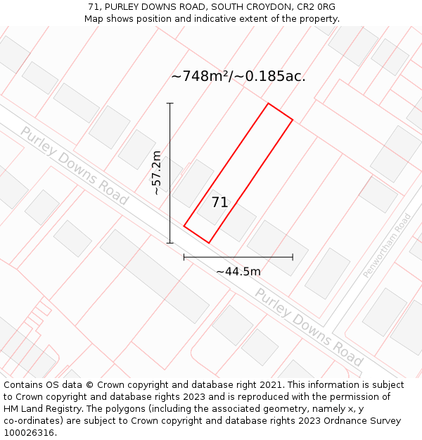 71, PURLEY DOWNS ROAD, SOUTH CROYDON, CR2 0RG: Plot and title map