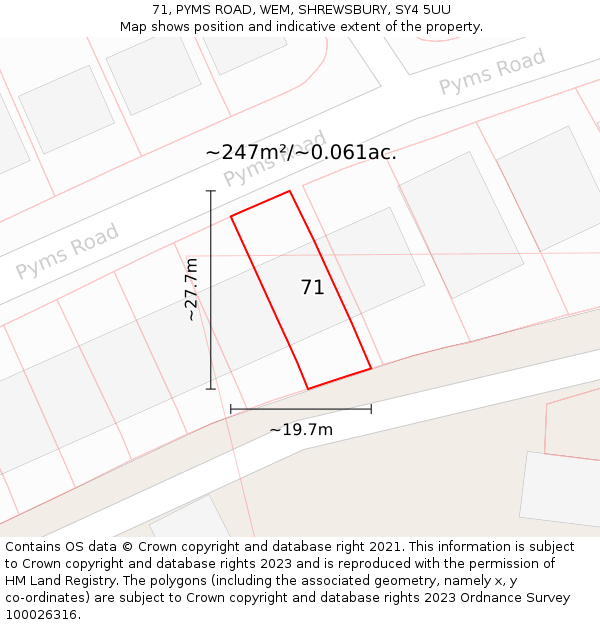71, PYMS ROAD, WEM, SHREWSBURY, SY4 5UU: Plot and title map