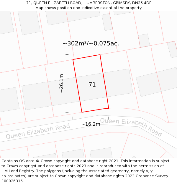 71, QUEEN ELIZABETH ROAD, HUMBERSTON, GRIMSBY, DN36 4DE: Plot and title map