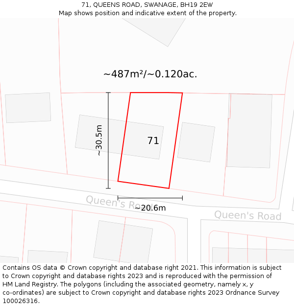 71, QUEENS ROAD, SWANAGE, BH19 2EW: Plot and title map