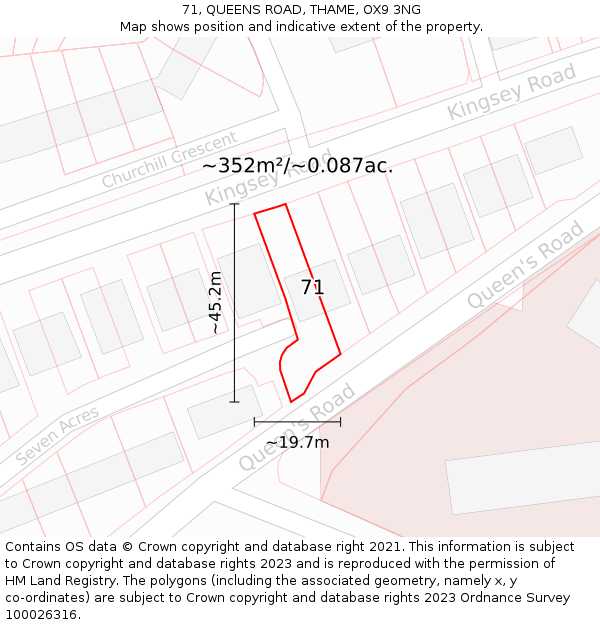 71, QUEENS ROAD, THAME, OX9 3NG: Plot and title map
