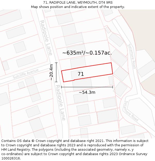 71, RADIPOLE LANE, WEYMOUTH, DT4 9RS: Plot and title map