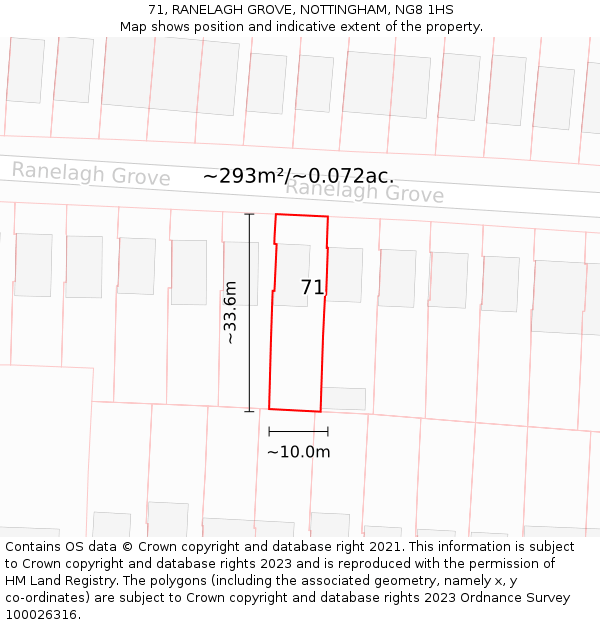 71, RANELAGH GROVE, NOTTINGHAM, NG8 1HS: Plot and title map