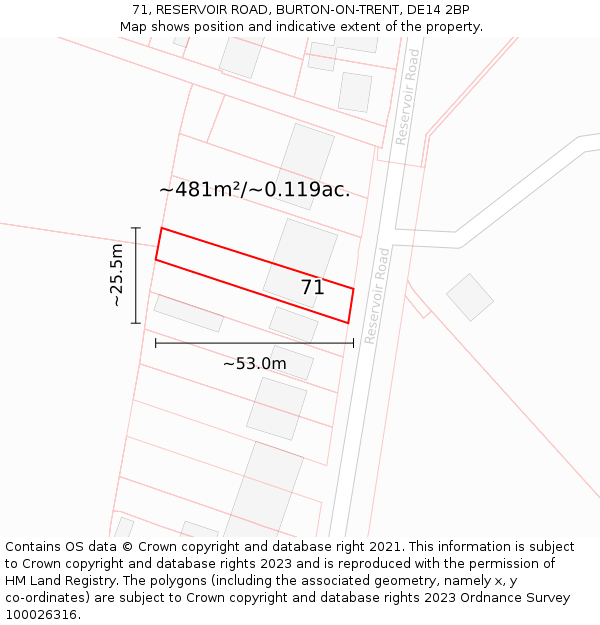 71, RESERVOIR ROAD, BURTON-ON-TRENT, DE14 2BP: Plot and title map