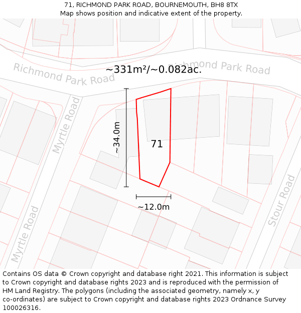 71, RICHMOND PARK ROAD, BOURNEMOUTH, BH8 8TX: Plot and title map