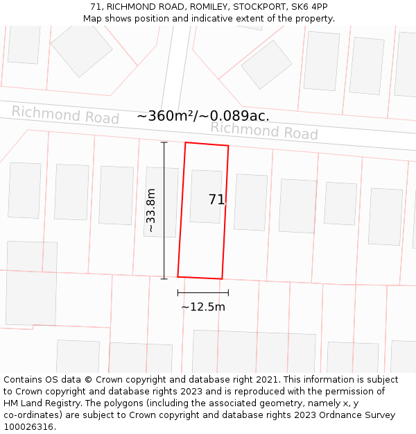 71, RICHMOND ROAD, ROMILEY, STOCKPORT, SK6 4PP: Plot and title map