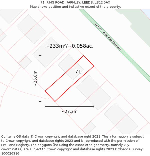 71, RING ROAD, FARNLEY, LEEDS, LS12 5AX: Plot and title map