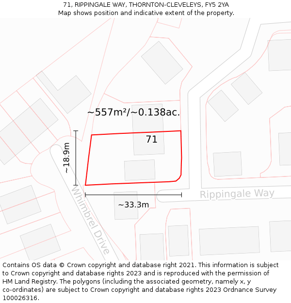 71, RIPPINGALE WAY, THORNTON-CLEVELEYS, FY5 2YA: Plot and title map