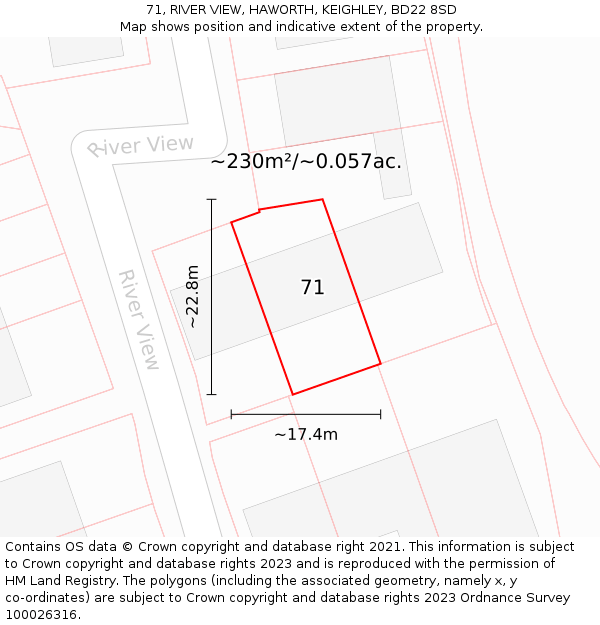 71, RIVER VIEW, HAWORTH, KEIGHLEY, BD22 8SD: Plot and title map