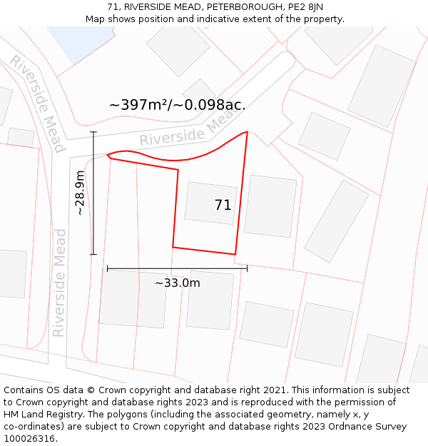 71, RIVERSIDE MEAD, PETERBOROUGH, PE2 8JN: Plot and title map