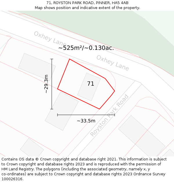 71, ROYSTON PARK ROAD, PINNER, HA5 4AB: Plot and title map