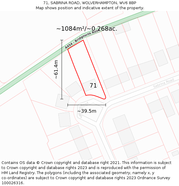 71, SABRINA ROAD, WOLVERHAMPTON, WV6 8BP: Plot and title map