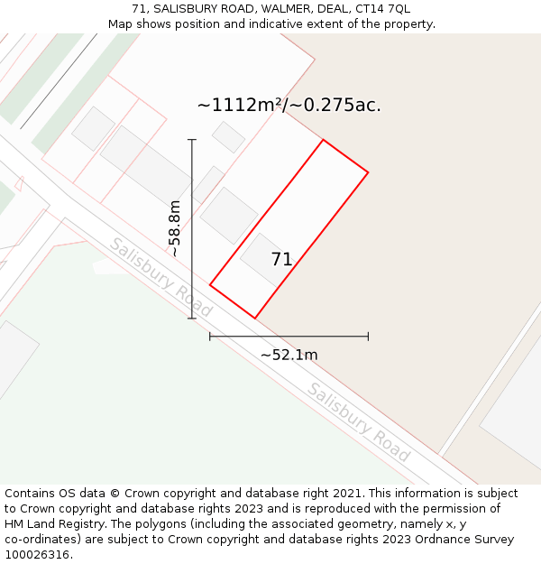 71, SALISBURY ROAD, WALMER, DEAL, CT14 7QL: Plot and title map