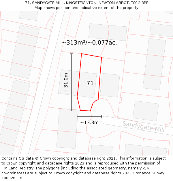 71, SANDYGATE MILL, KINGSTEIGNTON, NEWTON ABBOT, TQ12 3PE: Plot and title map