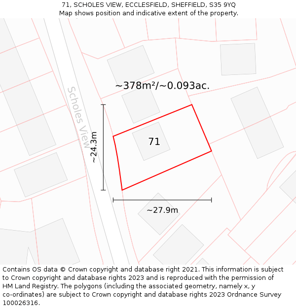 71, SCHOLES VIEW, ECCLESFIELD, SHEFFIELD, S35 9YQ: Plot and title map