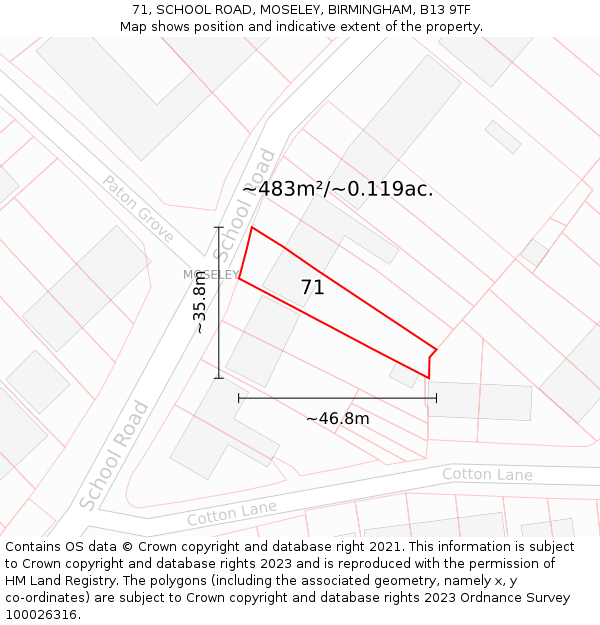 71, SCHOOL ROAD, MOSELEY, BIRMINGHAM, B13 9TF: Plot and title map