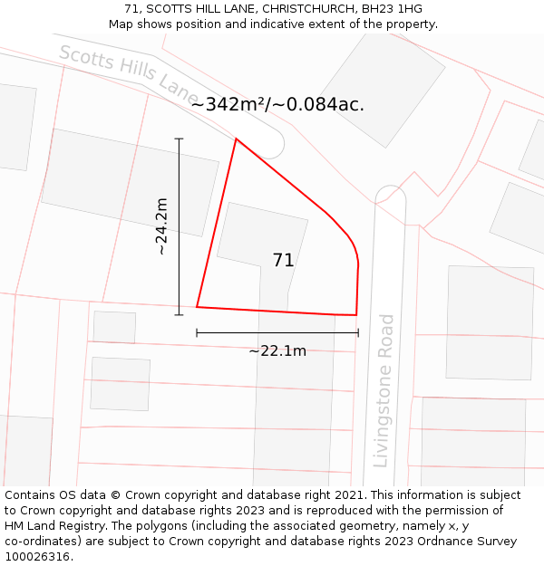 71, SCOTTS HILL LANE, CHRISTCHURCH, BH23 1HG: Plot and title map