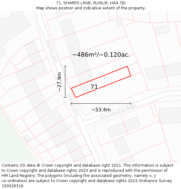 71, SHARPS LANE, RUISLIP, HA4 7JD: Plot and title map
