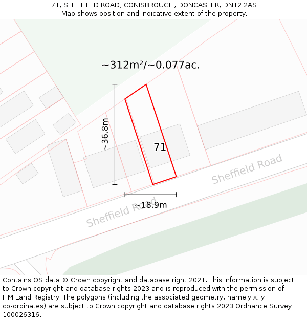 71, SHEFFIELD ROAD, CONISBROUGH, DONCASTER, DN12 2AS: Plot and title map