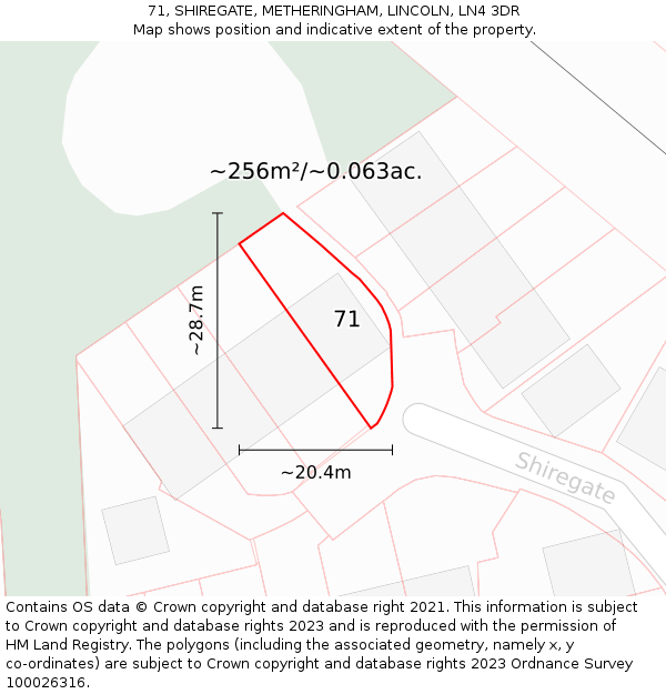 71, SHIREGATE, METHERINGHAM, LINCOLN, LN4 3DR: Plot and title map