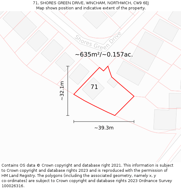 71, SHORES GREEN DRIVE, WINCHAM, NORTHWICH, CW9 6EJ: Plot and title map