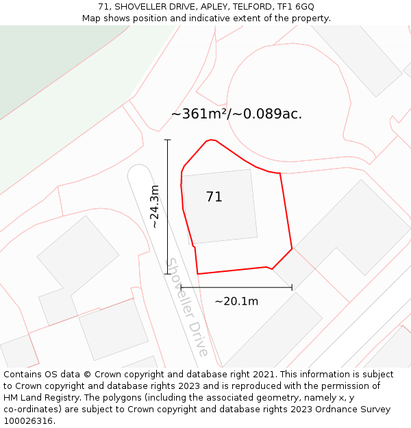 71, SHOVELLER DRIVE, APLEY, TELFORD, TF1 6GQ: Plot and title map