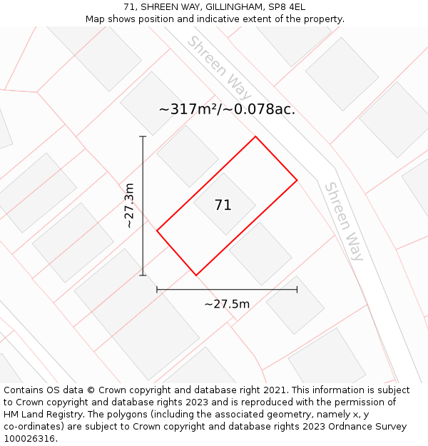 71, SHREEN WAY, GILLINGHAM, SP8 4EL: Plot and title map