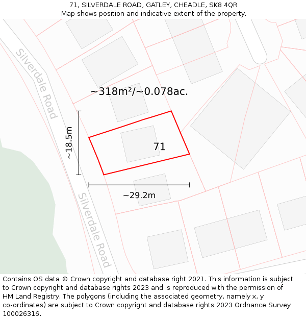 71, SILVERDALE ROAD, GATLEY, CHEADLE, SK8 4QR: Plot and title map