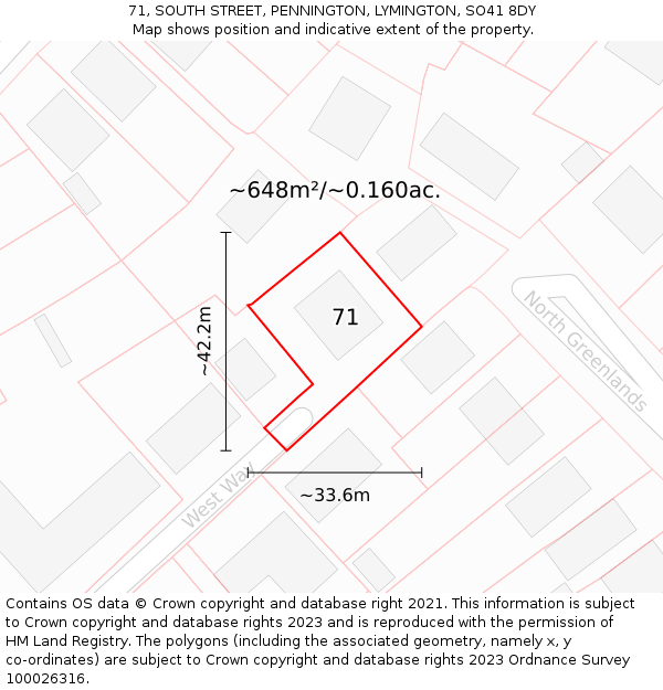 71, SOUTH STREET, PENNINGTON, LYMINGTON, SO41 8DY: Plot and title map