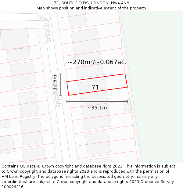 71, SOUTHFIELDS, LONDON, NW4 4NA: Plot and title map