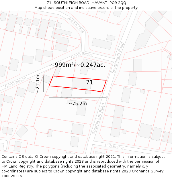 71, SOUTHLEIGH ROAD, HAVANT, PO9 2QQ: Plot and title map