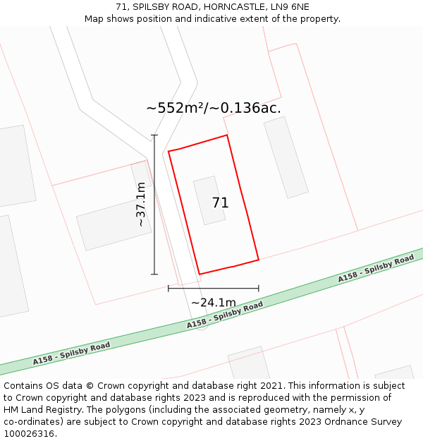 71, SPILSBY ROAD, HORNCASTLE, LN9 6NE: Plot and title map