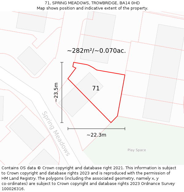 71, SPRING MEADOWS, TROWBRIDGE, BA14 0HD: Plot and title map