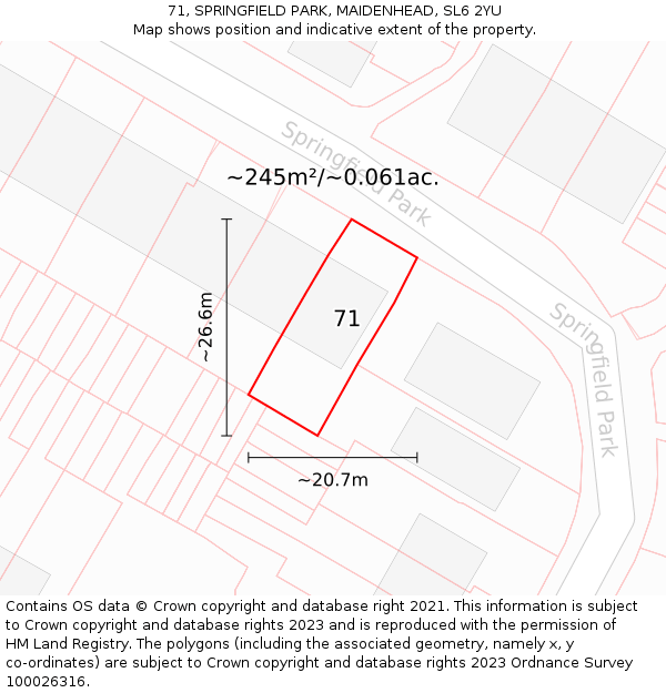 71, SPRINGFIELD PARK, MAIDENHEAD, SL6 2YU: Plot and title map