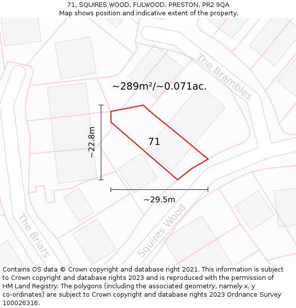 71, SQUIRES WOOD, FULWOOD, PRESTON, PR2 9QA: Plot and title map