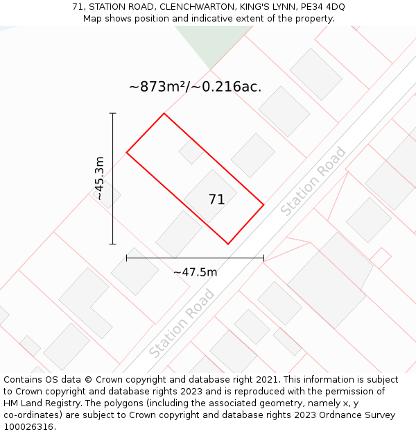 71, STATION ROAD, CLENCHWARTON, KING'S LYNN, PE34 4DQ: Plot and title map