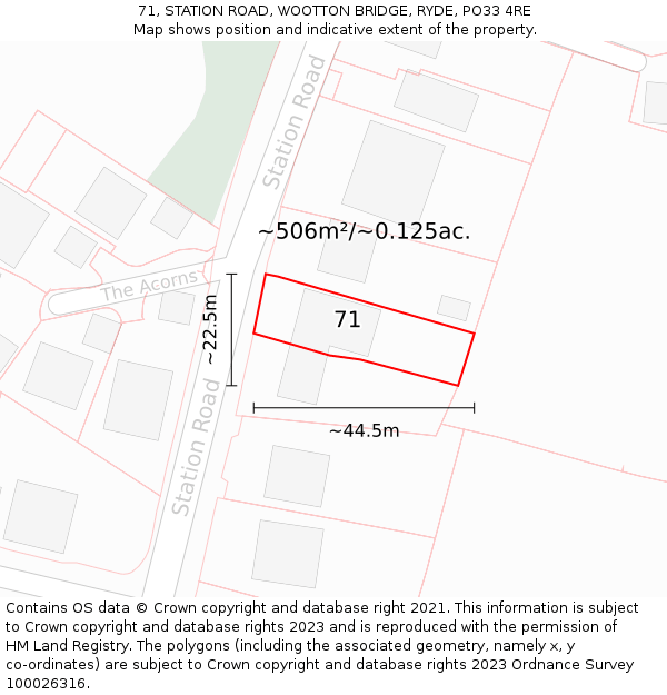 71, STATION ROAD, WOOTTON BRIDGE, RYDE, PO33 4RE: Plot and title map