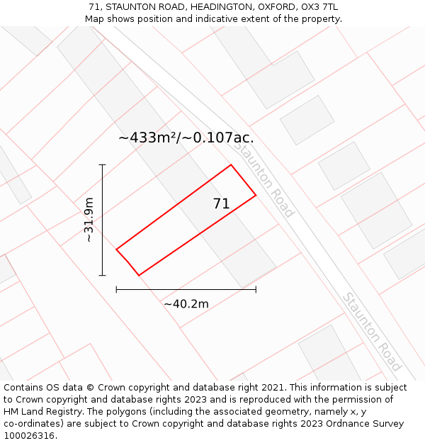 71, STAUNTON ROAD, HEADINGTON, OXFORD, OX3 7TL: Plot and title map