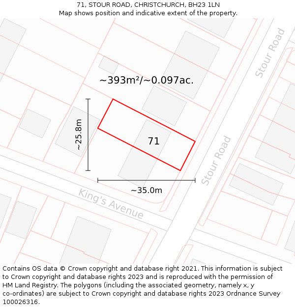 71, STOUR ROAD, CHRISTCHURCH, BH23 1LN: Plot and title map