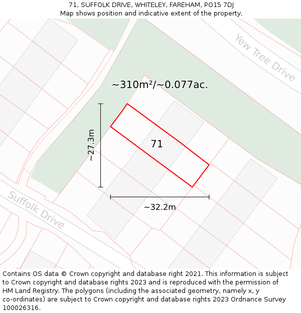 71, SUFFOLK DRIVE, WHITELEY, FAREHAM, PO15 7DJ: Plot and title map